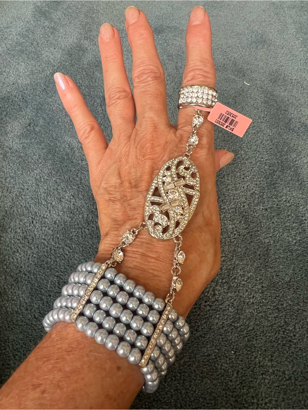 JTV Bling Crystal & Rhinestone Slave Silver Tone Bracelet, Stretch, new with tag